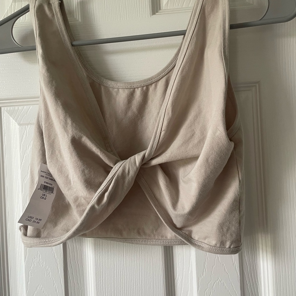 American Eagle Outfitters Tan Sleeveless Tie Front Crop Tank Top